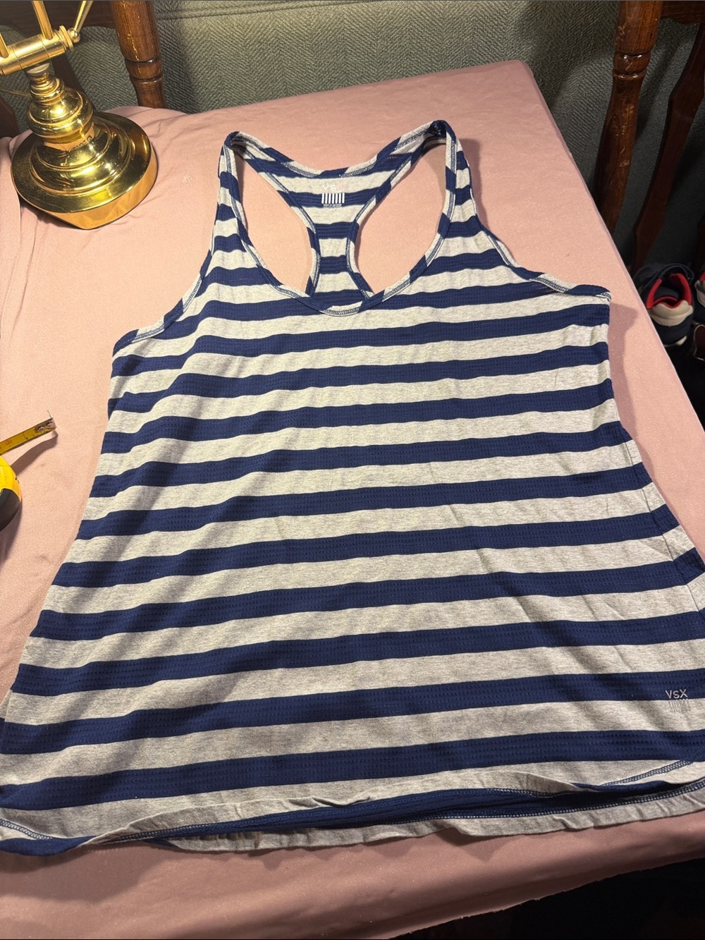 VSX Navy & Light Gray Striped Racerback Tank Top
